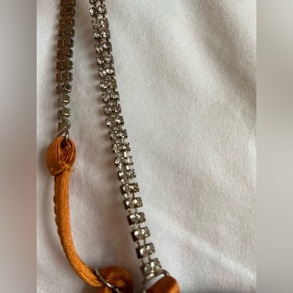 RUST ORANGE SATIN SLEEVELESS RHINESTONE SPAGHETTI STRAP DRAPE CROP TOP BLOUSE - Picture 3 of 7